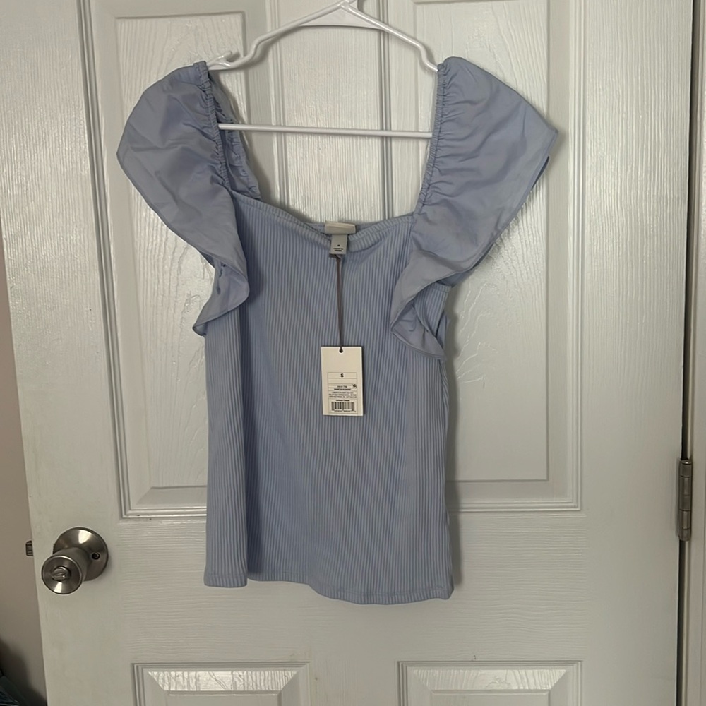NWT a new day blue flutter sleeve top